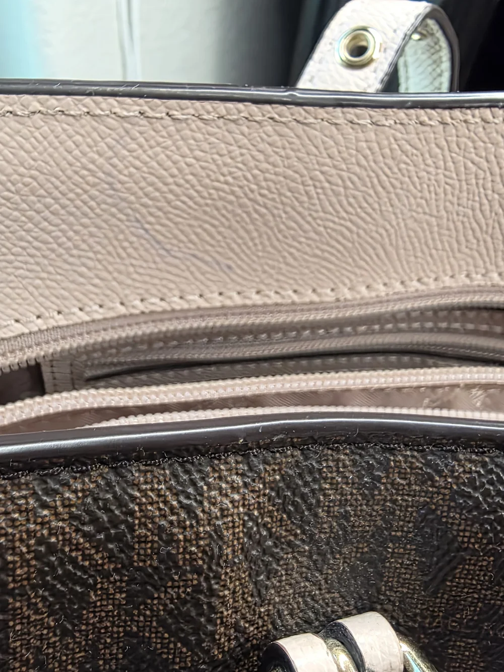 Michael Kors Brown Signature Logo Tote with Blush Leather Trim & Buckle Straps - Picture 8 of 11